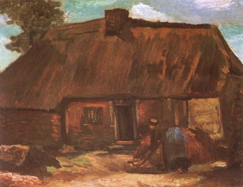Vincent Van Gogh Cottage with Peasant Woman Digging (nn04) oil painting image
